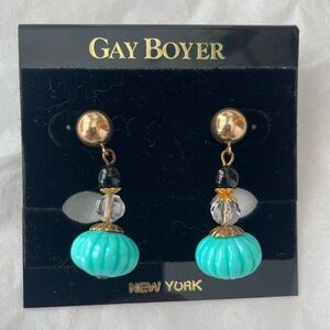Gay Boyer New York Vintage Deadstock Turquoise Black Gold Earrings